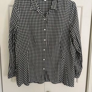 J.Jill Black Plaid modified peplum buttondown top